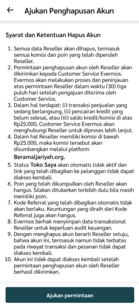 Cara Hapus Akun Evermos Melalui Aplikasi 