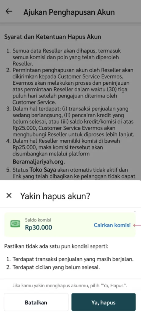 Cara Hapus Akun Evermos Melalui Aplikasi 