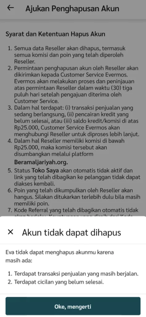 Cara Hapus Akun Evermos Melalui Aplikasi 