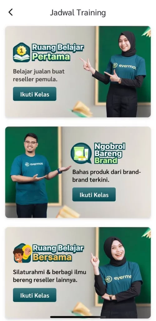 Cek Informasi Jadwal Pelatihan Reseller di Menu Aplikasi Evermos 4 Cek Informasi Jadwal Pelatihan Reseller di Menu Aplikasi Evermos