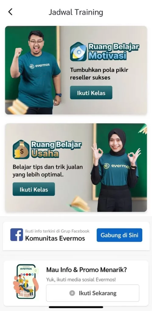 Cek Informasi Jadwal Pelatihan Reseller di Menu Aplikasi Evermos 5 Cek Informasi Jadwal Pelatihan Reseller di Menu Aplikasi Evermos
